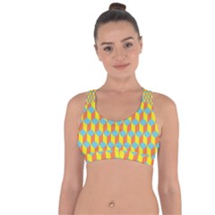 Cube Hexagon Pattern Yellow Blue Cross String Back Sports Bra by Vaneshart