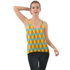 Cube Hexagon Pattern Yellow Blue Chiffon Cami by Vaneshart