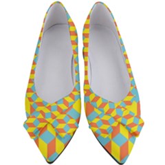 Cube Hexagon Pattern Yellow Blue Women s Bow Heels by Vaneshart