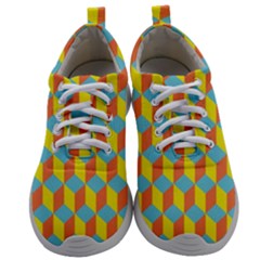 Cube Hexagon Pattern Yellow Blue Mens Athletic Shoes