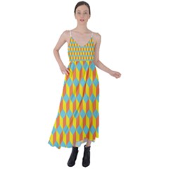 Cube Hexagon Pattern Yellow Blue Tie Back Maxi Dress