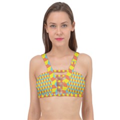 Cube Hexagon Pattern Yellow Blue Cage Up Bikini Top