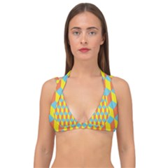 Cube Hexagon Pattern Yellow Blue Double Strap Halter Bikini Top