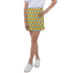 Cube Hexagon Pattern Yellow Blue Kids  Tennis Skirt