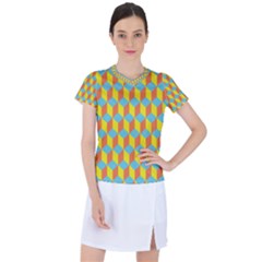 Cube Hexagon Pattern Yellow Blue Women s Sports Top by Vaneshart