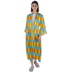 Cube Hexagon Pattern Yellow Blue Maxi Satin Kimono