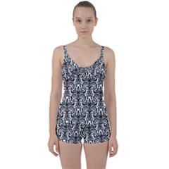 Overlay Transparent Pattern Tie Front Two Piece Tankini by Vaneshart