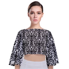 Overlay Transparent Pattern Tie Back Butterfly Sleeve Chiffon Top by Vaneshart