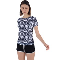 Overlay Transparent Pattern Back Circle Cutout Sports Tee