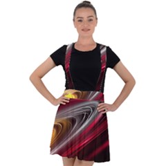 Circle Background Red Dark Bokeh Velvet Suspender Skater Skirt by Vaneshart