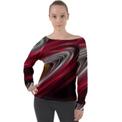 Circle Background Red Dark Bokeh Off Shoulder Long Sleeve Velour Top