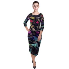 Background Drawing Colorful Pattern Quarter Sleeve Midi Velour Bodycon Dress by Vaneshart