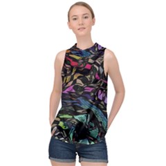 Background Drawing Colorful Pattern High Neck Satin Top by Vaneshart