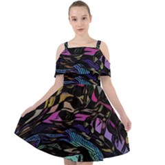 Background Drawing Colorful Pattern Cut Out Shoulders Chiffon Dress