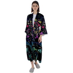 Background Drawing Colorful Pattern Maxi Satin Kimono