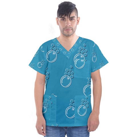 Bubble Group Pattern Abstract Men s V-neck Scrub Top by Vaneshart