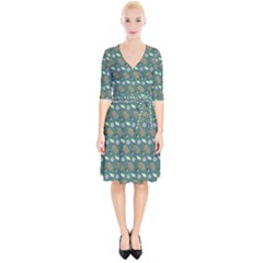 Nature Pattern Spring Green Wrap Up Cocktail Dress