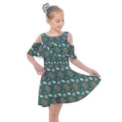 Nature Pattern Spring Green Kids  Shoulder Cutout Chiffon Dress by Vaneshart