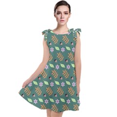 Nature Pattern Spring Green Tie Up Tunic Dress by Vaneshart