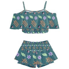 Nature Pattern Spring Green Kids  Off Shoulder Skirt Bikini by Vaneshart