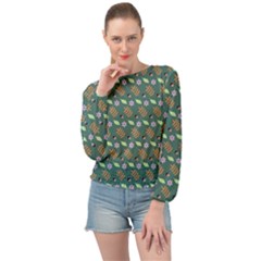 Nature Pattern Spring Green Banded Bottom Chiffon Top by Vaneshart