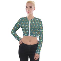 Nature Pattern Spring Green Long Sleeve Cropped Velvet Jacket by Vaneshart