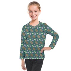 Nature Pattern Spring Green Kids  Long Mesh Tee