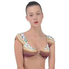 Floral Background Abstract Pattern Cap Sleeve Ring Bikini Top