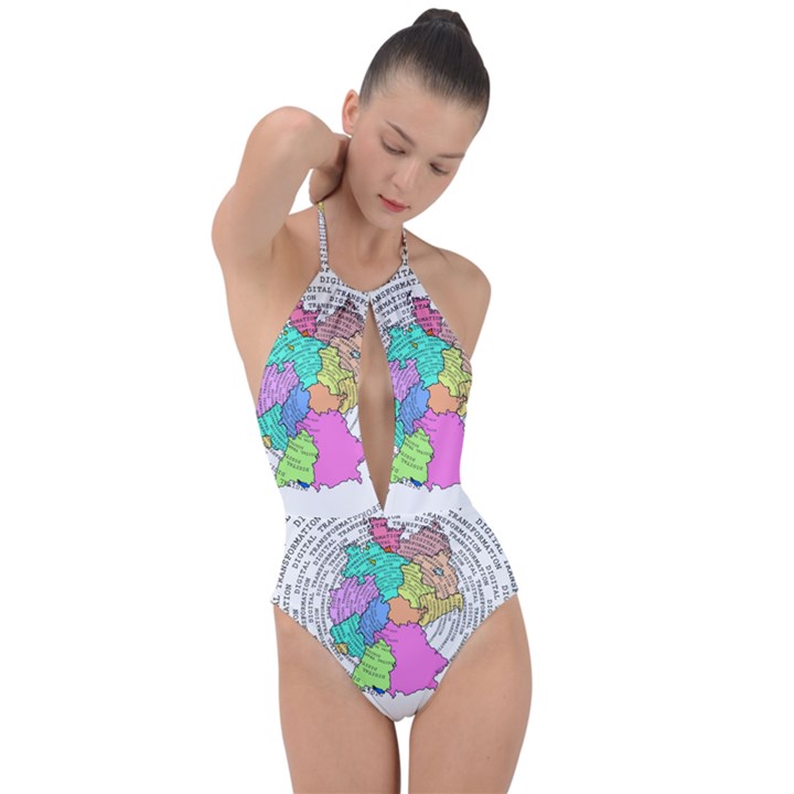 Digitization Transformation Germany Plunge Cut Halter Swimsuit