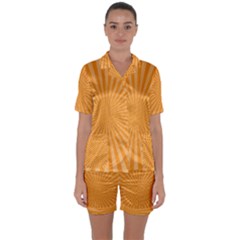 Background Graphic Modern Orange Satin Short Sleeve Pyjamas Set by Vaneshart