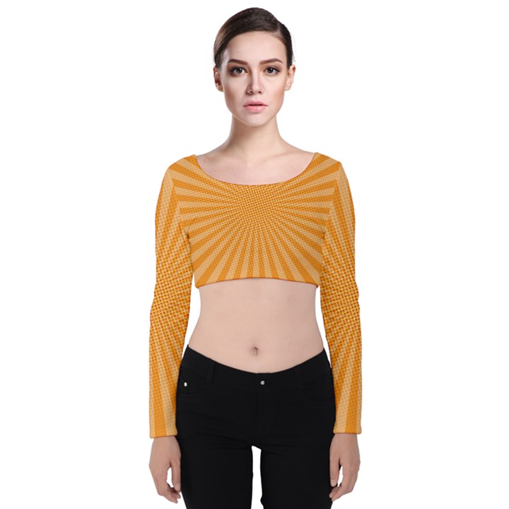 Background Graphic Modern Orange Velvet Long Sleeve Crop Top