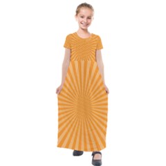 Background Graphic Modern Orange Kids  Short Sleeve Maxi Dress by Vaneshart