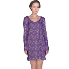 Flowers Violet Decorative Pattern Long Sleeve Nightdress by Vaneshart