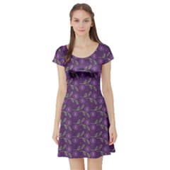 Flowers Violet Decorative Pattern Short Sleeve Skater Dress by Vaneshart