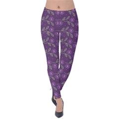 Flowers Violet Decorative Pattern Velvet Leggings by Vaneshart