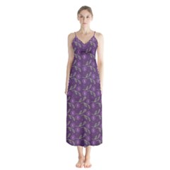 Flowers Violet Decorative Pattern Button Up Chiffon Maxi Dress by Vaneshart