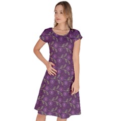 Flowers Violet Decorative Pattern Classic Short Sleeve Dress