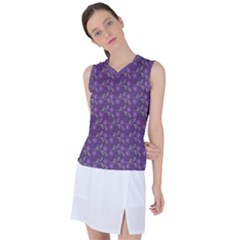 Flowers Violet Decorative Pattern Women s Sleeveless Sports Top by Vaneshart