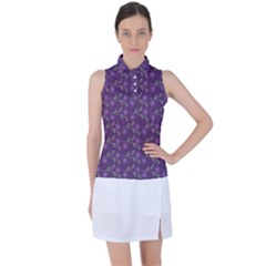 Flowers Violet Decorative Pattern Women s Sleeveless Polo Tee by Vaneshart