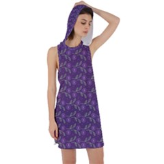 Flowers Violet Decorative Pattern Racer Back Hoodie Dress by Vaneshart