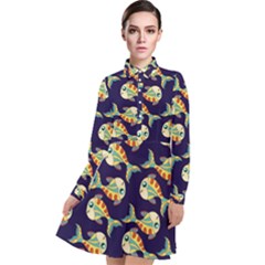 Fish Background Abstract Animal Long Sleeve Chiffon Shirt Dress by Vaneshart