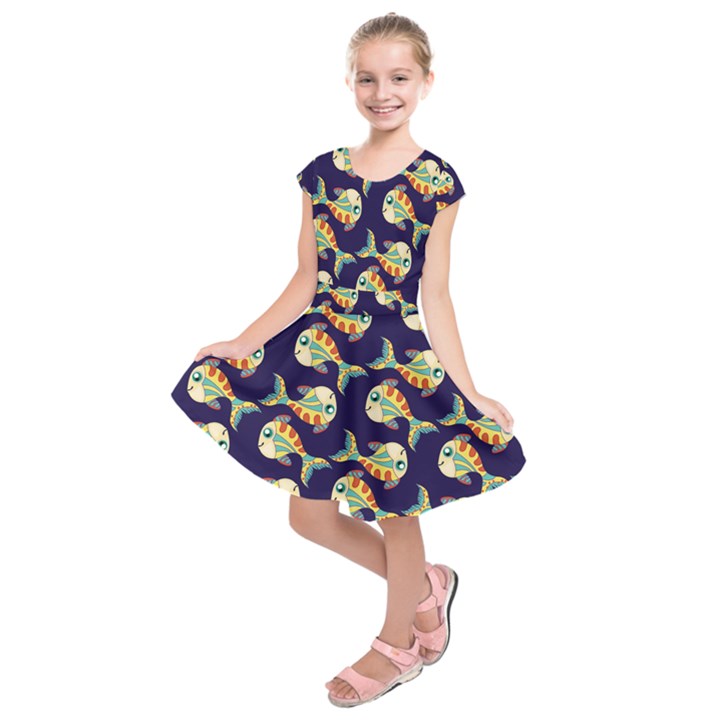 Fish Background Abstract Animal Kids  Short Sleeve Dress