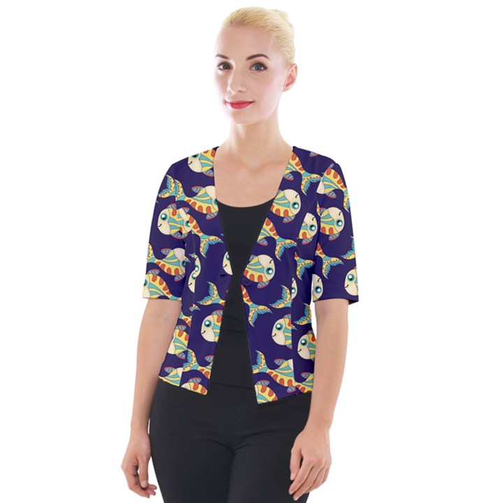 Fish Background Abstract Animal Cropped Button Cardigan