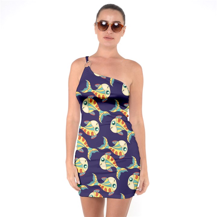 Fish Background Abstract Animal One Soulder Bodycon Dress