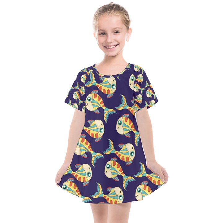 Fish Background Abstract Animal Kids  Smock Dress