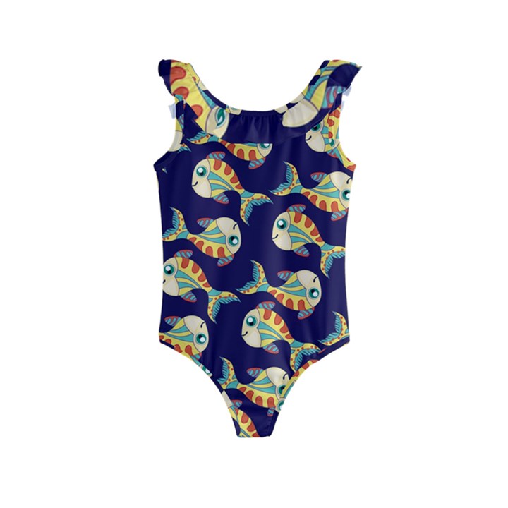 Fish Background Abstract Animal Kids  Frill Swimsuit