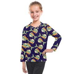 Fish Background Abstract Animal Kids  Long Mesh Tee