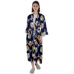 Fish Background Abstract Animal Maxi Satin Kimono