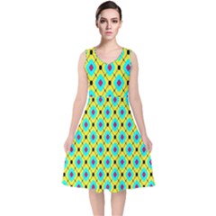 Pattern Tiles Square Design Modern V-neck Midi Sleeveless Dress  by Vaneshart