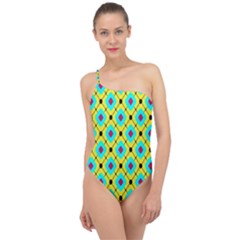 Pattern Tiles Square Design Modern Classic One Shoulder Swimsuit by Vaneshart